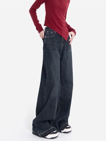

women's jeans y2k high waist straight leg jeans woman simple style casual cotton denim wide leg pants ladies loose streetwear jeans 230, Blue