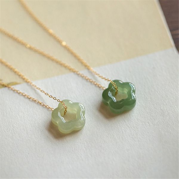 

pendant necklaces natural hetian jade plum blossom pendant necklace 925 sterling silver electroplated gold clavicle chain hollow exquisite j