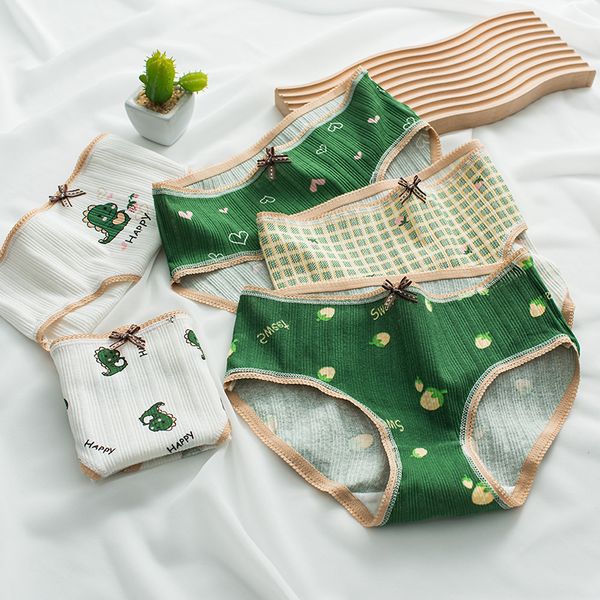 

women's panties 5pcs/set cute cartoon cotton underwear women's panties dinosaur print briefs for girls pantys underpants intimates, Black;pink