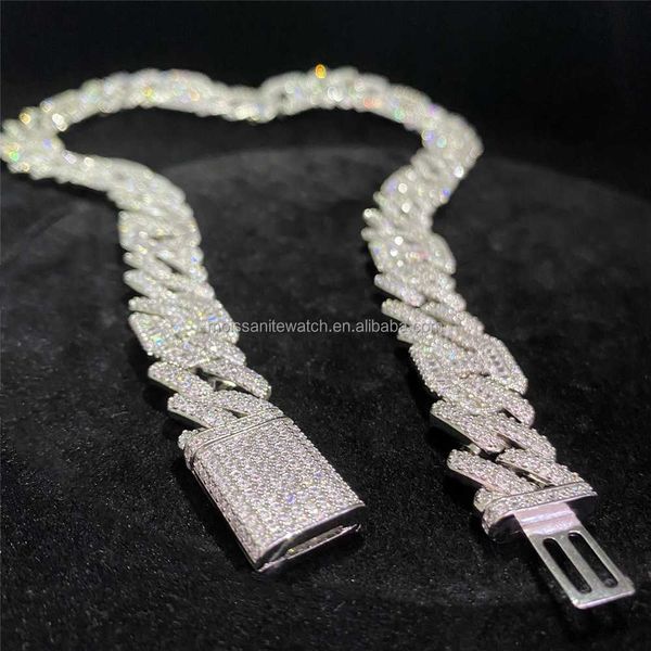 

18k gold plated white color moissanite baguette miami cuban link chain men hip hop jewelry iced out vvs diamond cuban necklace, Silver
