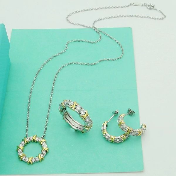 

2023 classic luxury t crystal pendant necklace for women's fashion brands interring gold diamond necklace designer necklace jewelry, Silver