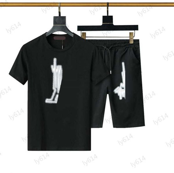 

mens tracksuits abstract logo printed decoration crewneck short sleeve casual t-shirts drawstring pocket design cotton sport shorts 2 colors, Gray