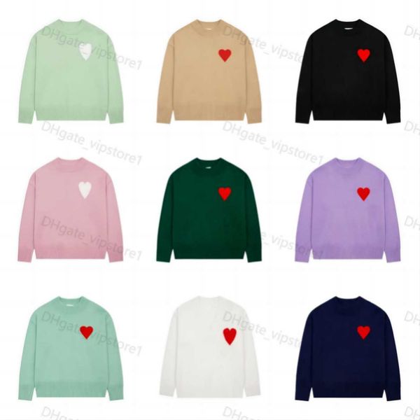 

2023 amis paris fashion mens designer amies knitted sweater embroidered red heart solid color big love round neck sweaters for men and women, White;black