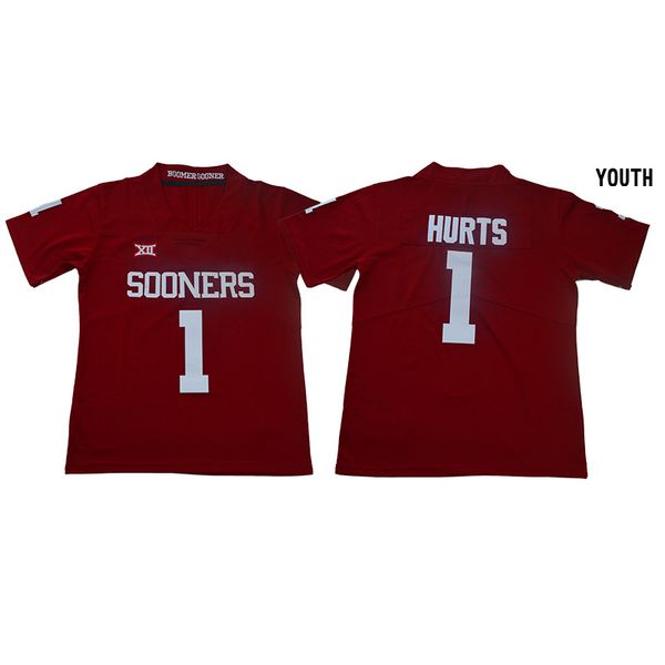 

youth #1 jalen hurts custom college sooners jerseys red kids boys size customize american football wear stitched jersey mix order, Black