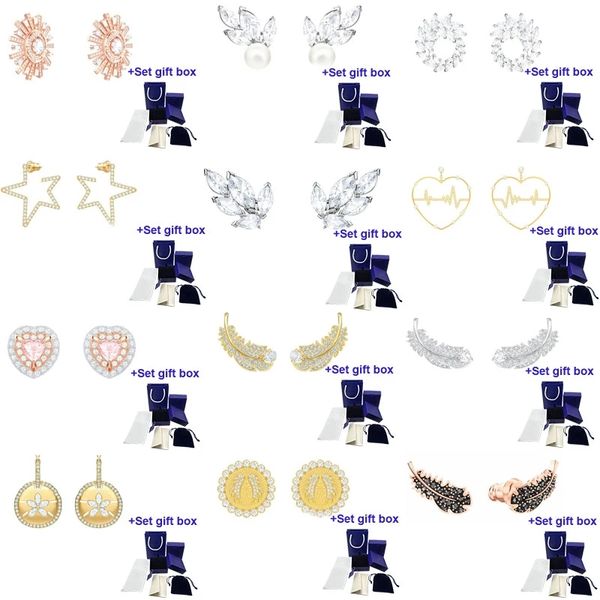 

swaed025 earring ladies fashion pop white black feather pattern inlaid opal earring jewelry., Golden