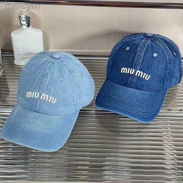 

designer hat casquette miui caps water washing denim blue baseball cap with curved brim and sunscreen versatile edition used cap for men and, Blue;gray