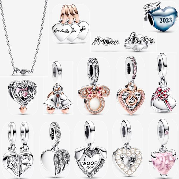 

mother's day gift shining love heart pendant mom necklaces earrings women charms beads diy fit pandora bracelet necklace designer jewel, Silver