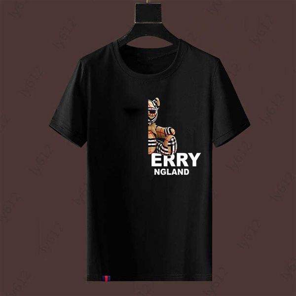 

designer black mens t-shirts spring summer fashionable and trendy classic three-dimensional plaid bear print design round neck cotton short, White;black