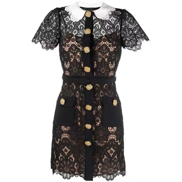 

casual dresses se-lf p-ortrait ladies maxi embroidered collared cutout belt mini shirt dress, Black;gray