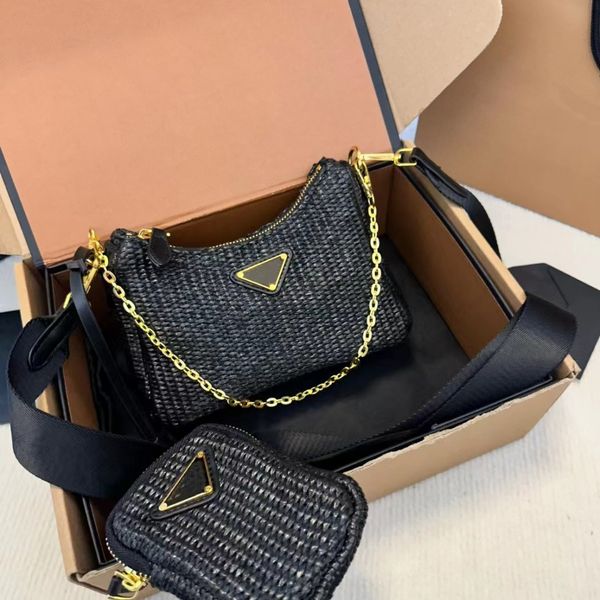 

23p luxury designer bag fashion personality straw braided bag beach travel high-quality braided commuting 3-in-1 crossbody bag