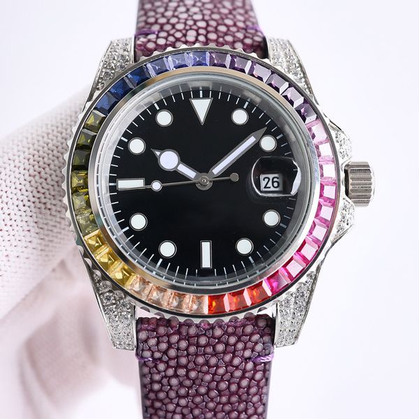 

color diamond mens watch automatic mechanical designer watches 40mm luminous sapphire wristwatch waterproof montre de luxe, Slivery;brown