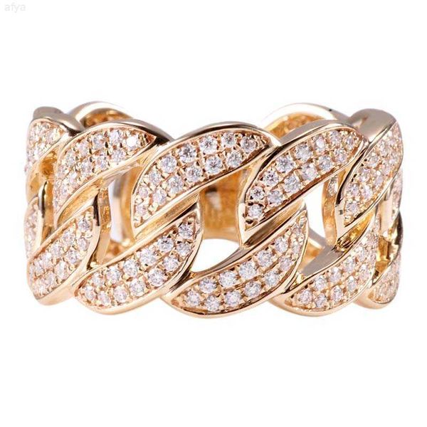 

fully iced out cuban link ring 10k solid yellow gold hiphop chunky curb chain stacker, Silver