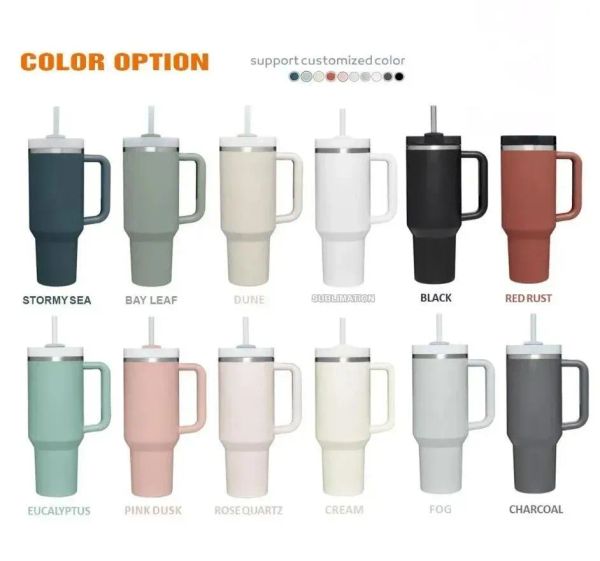 

new 40oz stainless steel tumbler cups with silicone handle lid straws big capacity beer mugs travel vacuum cup insulated water bottles drink