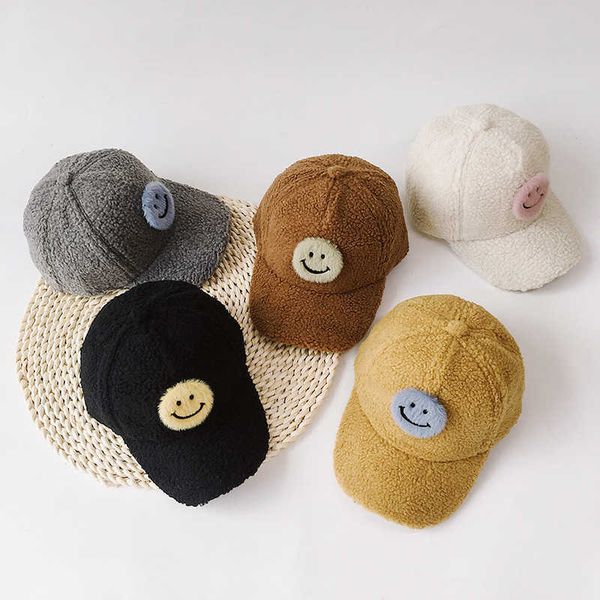 

s children's warm autumn and winter versatile thickened duck tongue female smiling face boys' baseball hat tide cap caps p230424, Yellow