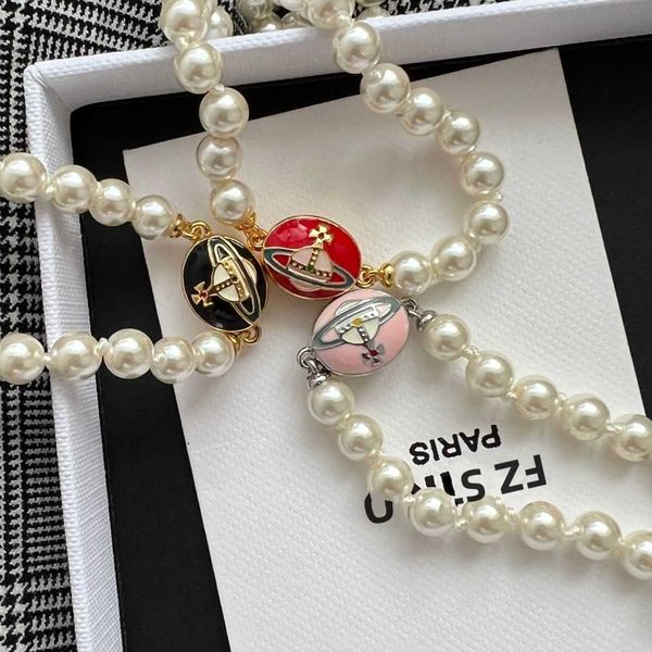 

Pendant Necklaces 2022 New French Pearl Enamel Saturn Enamel Lisa Same Vintage Court Style Necklace Bracelet Female