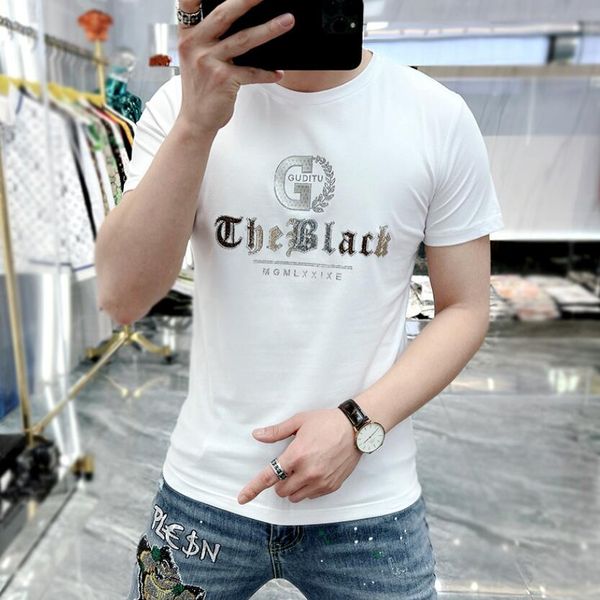 

2023 men's t-shirts designer new summer fashion brand european heavy craft men's short sleeve t-shirt popular silk cotton t-shirt, White;black