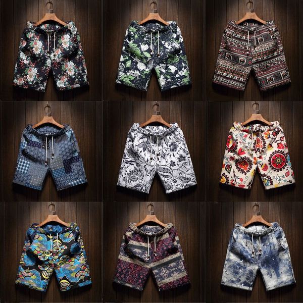 

men's shorts 9 color casual beach floral 2023 summer fashion straight cotton linen bermuda hawaiian short pants male brand 230424, White;black