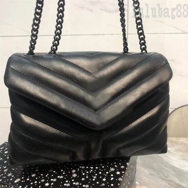 

lady bag with metal shoulder strap loulou leather bag ordinary flap design zipper closure solid black womens wallet designer crossbody clutc