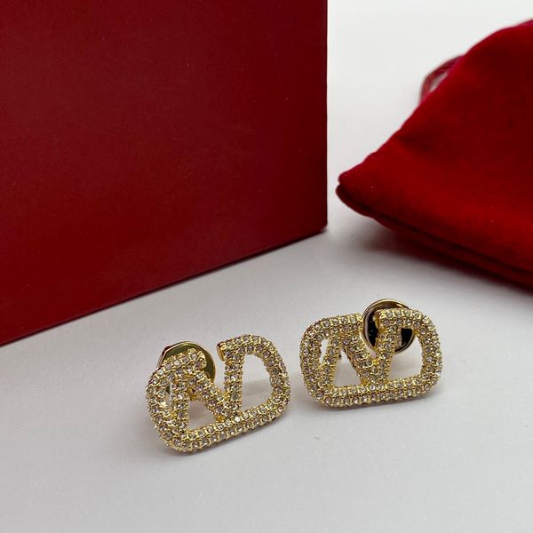 

fashion designer woman charm earrings v earing stud pearl orecchini luxury vlogo metal diamond earring jewelry gold big hoop women ohrringe, Golden