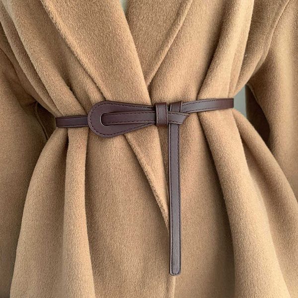 

belts new thin knot belts for women lady soft pu leather belt black coffee straps wild long dress coat accessories lady waistband w0424, Black;brown