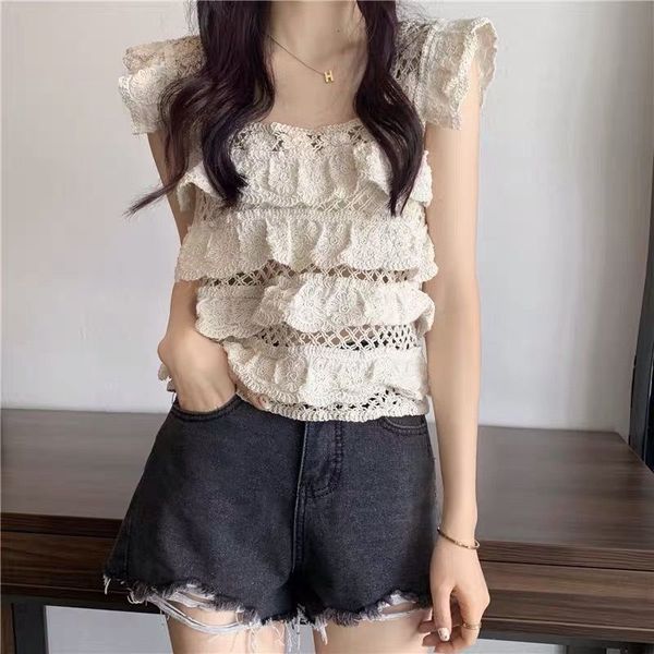 

cardigan shirt women's long sleeved versatile - new ma-e-j-sweet small fresh cotton linen lace hollowed out shirt, White