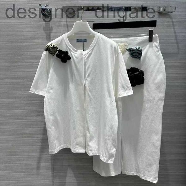 

two piece dress designertwo piece dress 2023 new spring summer o neck short sleeve and skirts brand same style 2 pieces sets women's 5, White
