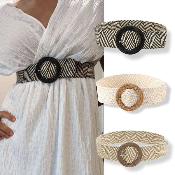 

belts new bohemia women striped braided belt summer pp straw belt beach style wide waistband elastic strap female dress decoration w0424, Black;brown