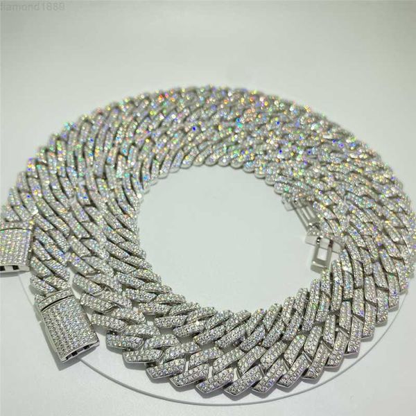 

custom moissanite chain 18mm baguette diamonds cuban necklace iced out hip hop sterling silver 2 rows moissanite cuban bracelet