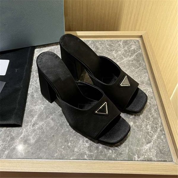 

fashion women's sandals 2023 pradity luxury brand letter logo summer women's high heels men's casual student flats 04-020, Black