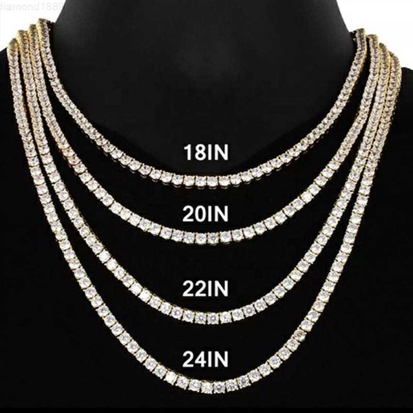 

selling 10k 14k 18k solid gold 2mm 3mm def moissanite round moissanite diamond tennis chain wedding necklace for men women, Silver