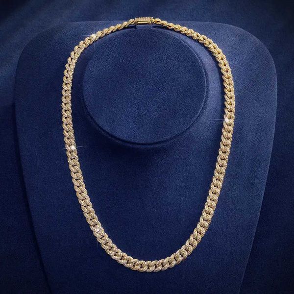 

8mm gold plated cuban chain iced out moissanite diamond custom silver hip hop necklace