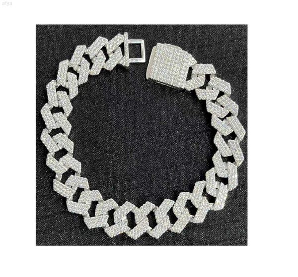 

14mm 25cm hip hop diamond necklace silver fully moissanite cuban link chain