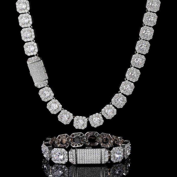 

hip hop luxury men women choker necklace bling lab diamond cz paved 10mm clustered tennis chain, Silver