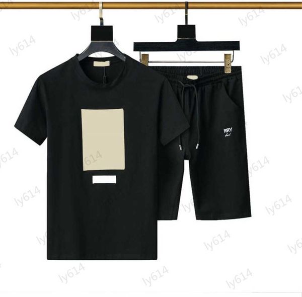 

tracksuits alphabet logo stick cloth embroidery decoration brand short sleeve t-shirts elastic waist drawstring design fashion shorts mens t, Gray