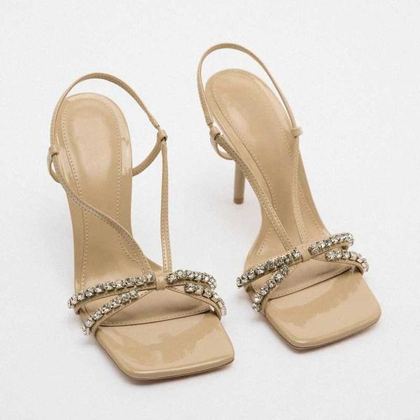 

sandals women heeled sandal summer square toe rhinestones heels crystal stiletto female comfort pluse size pumps 230406, Black