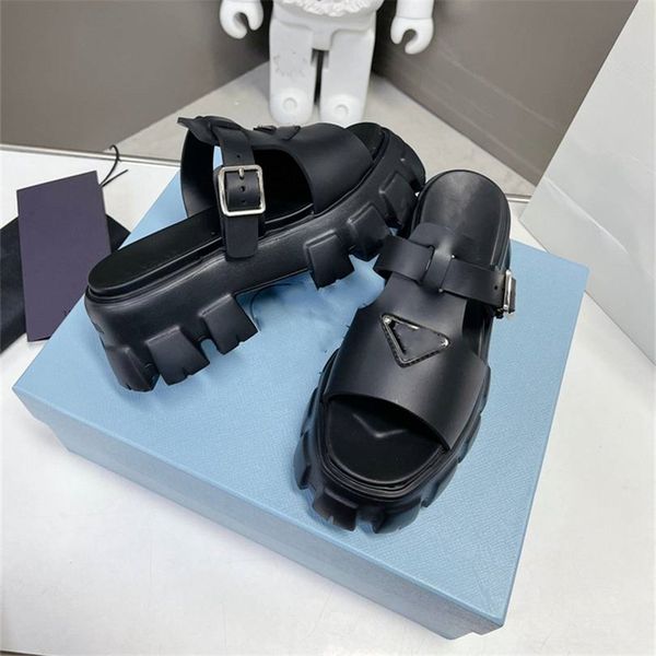

fashion women's sandals 2023 pradity luxury brand letter logo summer women's high heels men's casual student flats 04-015, Black