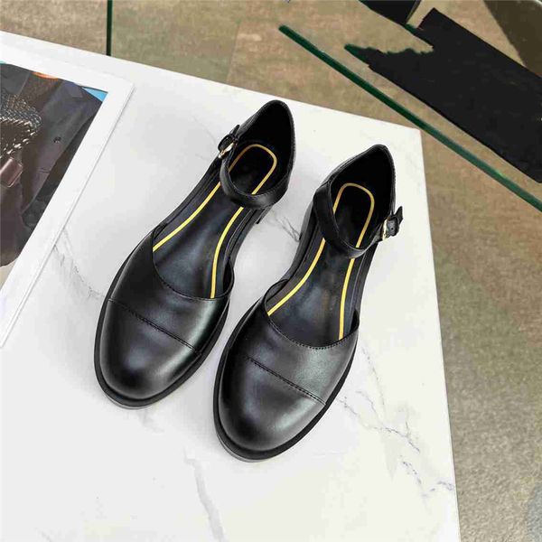 

fashion dress shoes 2023 channel women leather high heel metal buckle letter logo wedding party business casual flat shoes 06-06, Black