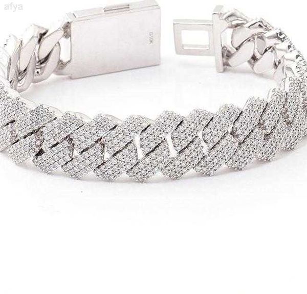 

bling fine rapper bracelet 925 silver vvs cuban chain men gold plated moissanite iced out 15mm
