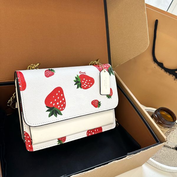 

handbags flip chain organ bag classic strawberry print one shoulder cross shoulder flip small square bag for women