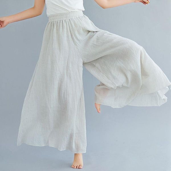 

capris lucyever summer thin wide leg pants women vintage loose casual linen pants female solid high waist big hem trousers, Black;white