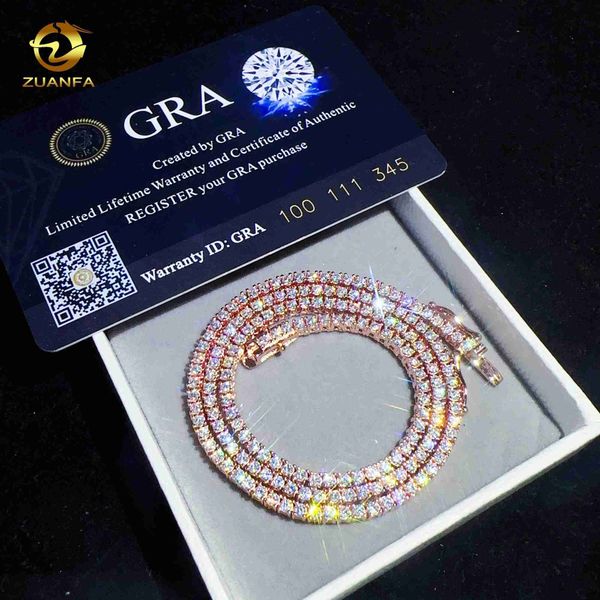 

custom moissanite hip hop 2mm 10k/18k necklace vvs diamond chain tennis, Silver
