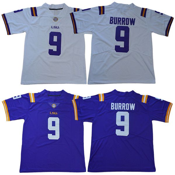 

custom men college lsu tigers jerseys white purple 9 joe burrow size customize american football wear stitched jersey mix order, Black