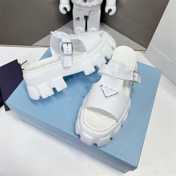 

fashion women's sandals 2023 pradity luxury brand letter logo summer women's high heels men's casual student flats 04-016, Black