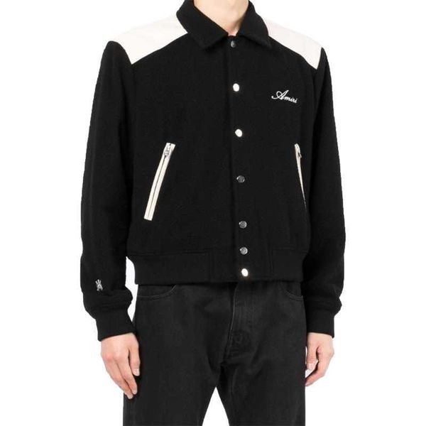 

designer casual coats amiiri trendy brand autumn winter new fashion casual splicing high-end jacket versatile baseball jacket men women oute, Black;brown