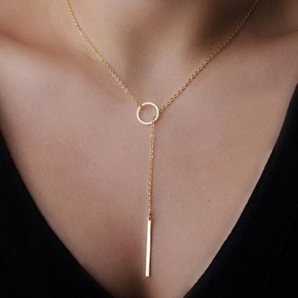 

strands strings minimalist round stick pendant necklace for women pearl clavicle leaves long chain fashion jewelry statement girl gift 23042, Black