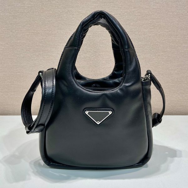 

padded real leather tote bag soft basket bags women handbag purse fashion metal triangle hardware crossbody shoulder bags three compartments