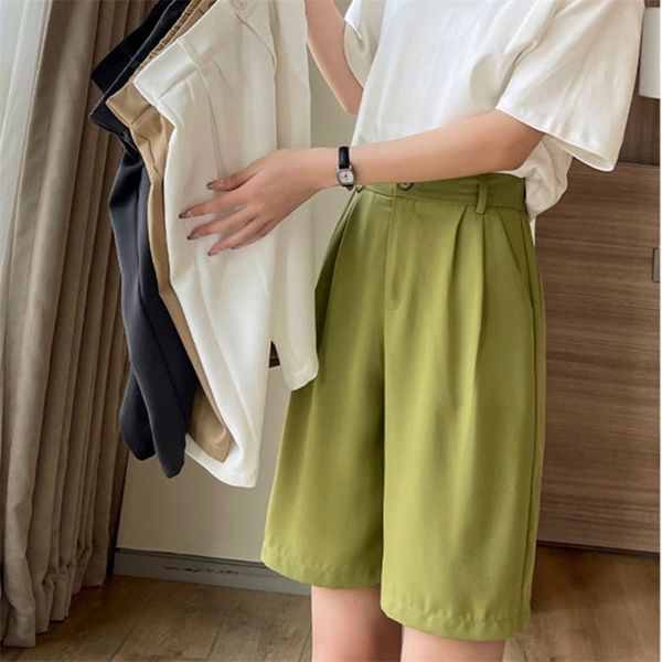

women's shorts xqpbb summer suit shorts for woman korean style high waist wide leg shorts woman solid color loose knee length pants fem, White;black
