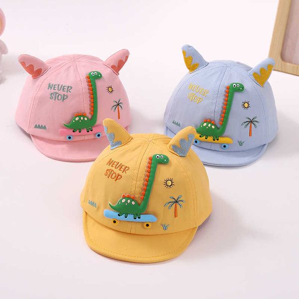 

caps cartoon dinosaur baseball hat for baby cute toddler peaked cap with ears spring summer kids boy girl sun hats p230424, Yellow