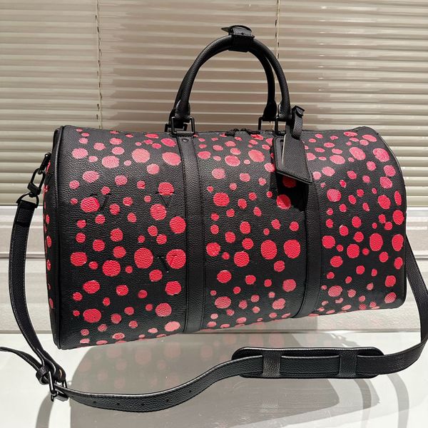 

duffel bags 50cm large capacity travel sale women men genuine leather shoulder fashion bag carry on luggage bottom rivets with lock head fen