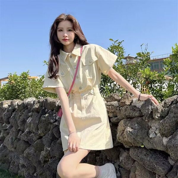 

multi-color and multi-size summer new short skirts are comfortable, single-row and multi-buckle waist slimming dresses, women's dresses, Black